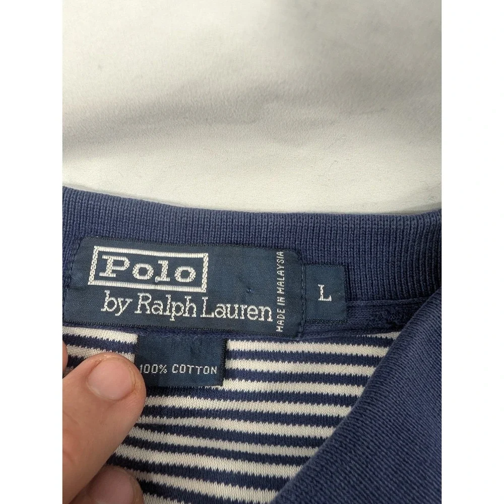 Polo Ralph Lauren Polo Shirt Mens Large Blue Stripe Golf Crest Embroidered Logo